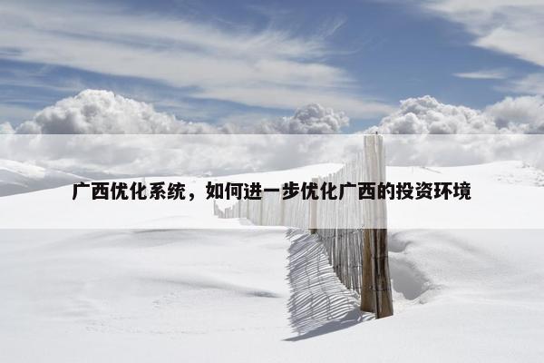 广西优化系统，如何进一步优化广西的投资环境