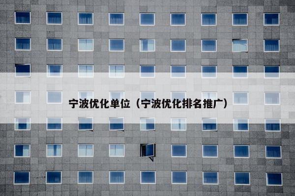 宁波优化单位（宁波优化排名推广）