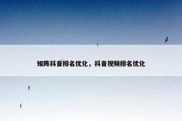 矩阵抖音排名优化，抖音视频排名优化