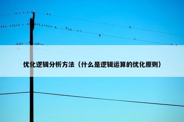 优化逻辑分析方法（什么是逻辑运算的优化原则）
