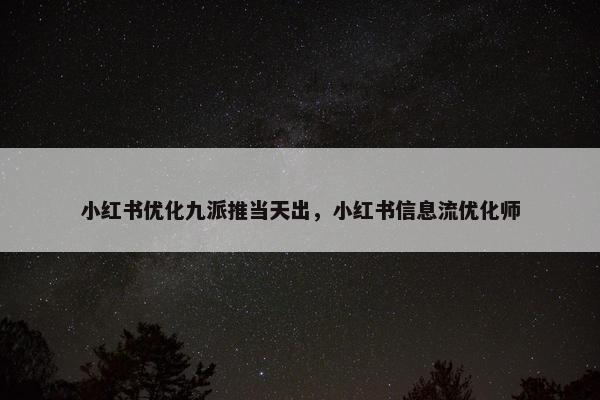 小红书优化九派推当天出，小红书信息流优化师