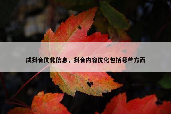 成抖音优化信息，抖音内容优化包括哪些方面
