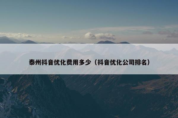 泰州抖音优化费用多少（抖音优化公司排名）