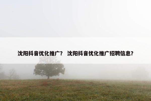沈阳抖音优化推广？ 沈阳抖音优化推广招聘信息？