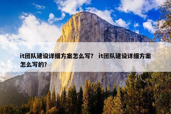 it团队建设详细方案怎么写？ it团队建设详细方案怎么写的？